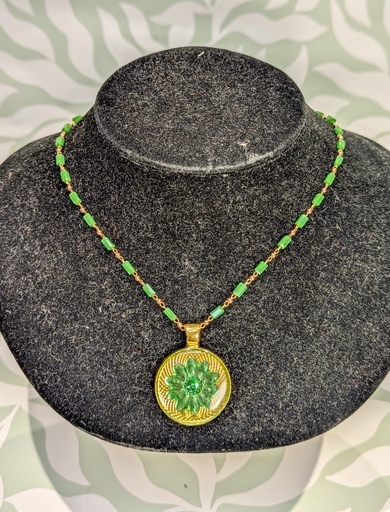 Collier Marguerite Vert Or