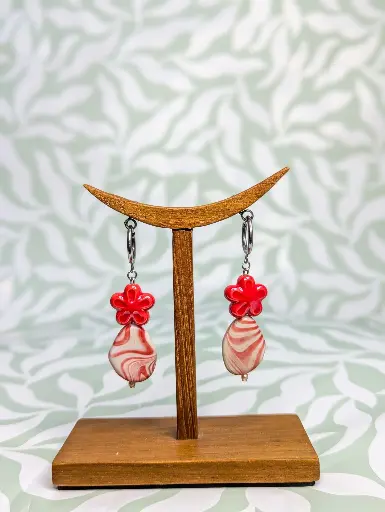 Boucles d'oreilles Rouge fleuri